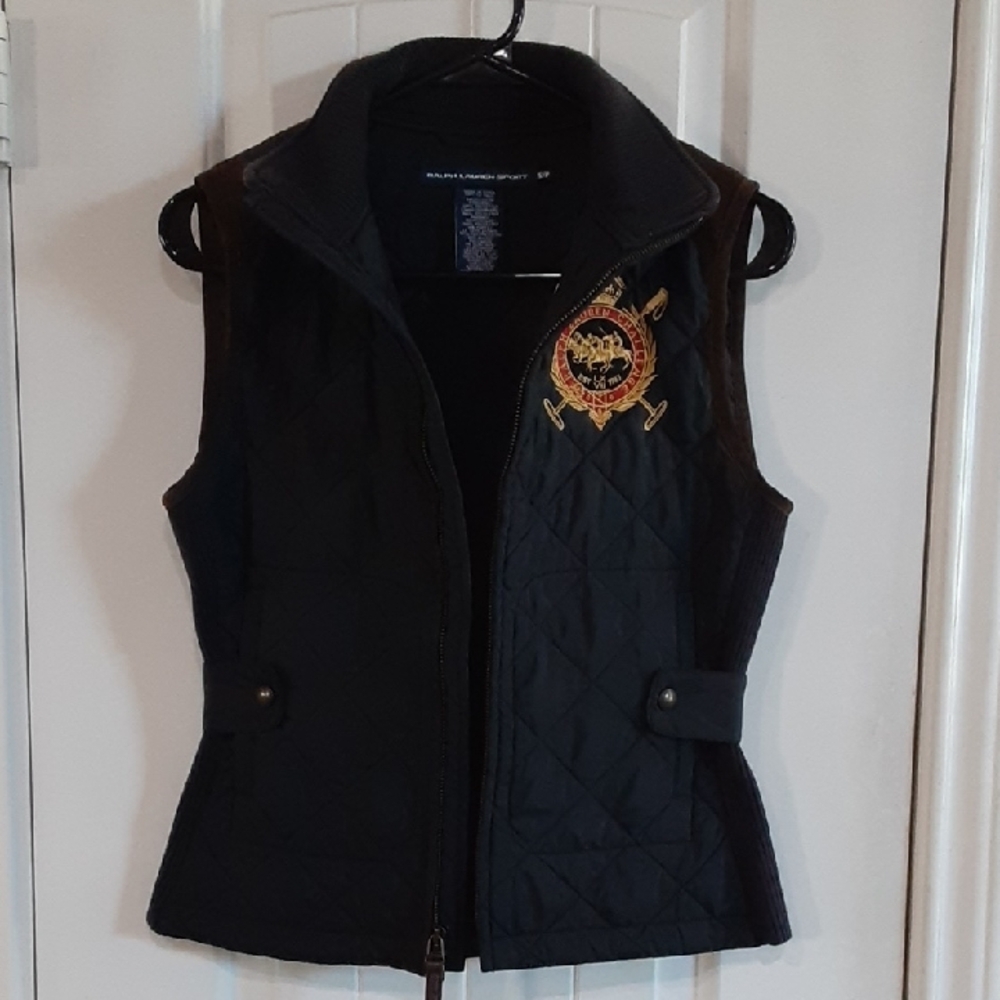 Polo Ralph Lauren Sport Black Quilted Equestrian 🐎 Crest Vest - Size Small-EUC